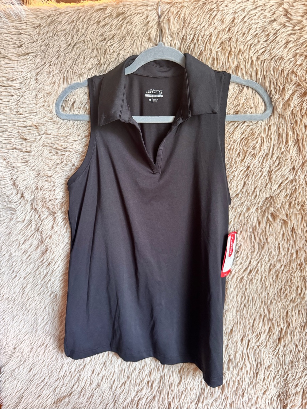 bcg Black Sleeveless Polo Tank with V-Notch Collar